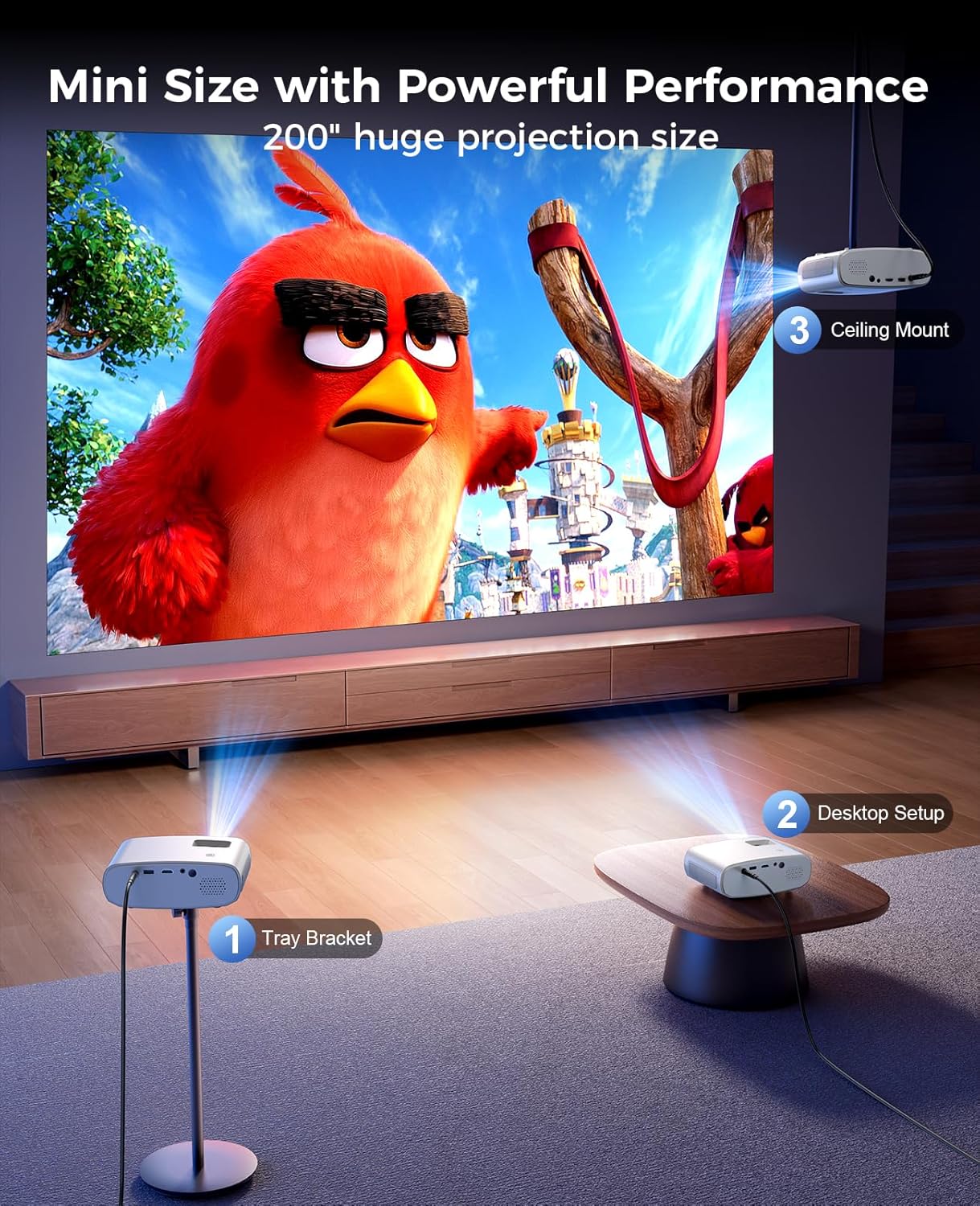 4K Projector with Wifi and Bluetooth, ELEPHAS Outdoor Movie Projector Compatible with NETFLIX/Prime Video/YouTube, 100,000+ Apps Supported, Smart Video Projector for HDMI/USB/iOS/Android/Windows
